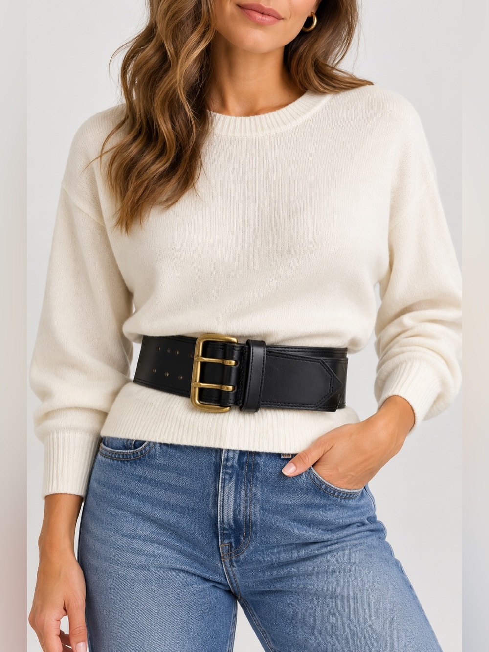 Black 2.25” Wide Belt Gold buckle 32” up to 36”